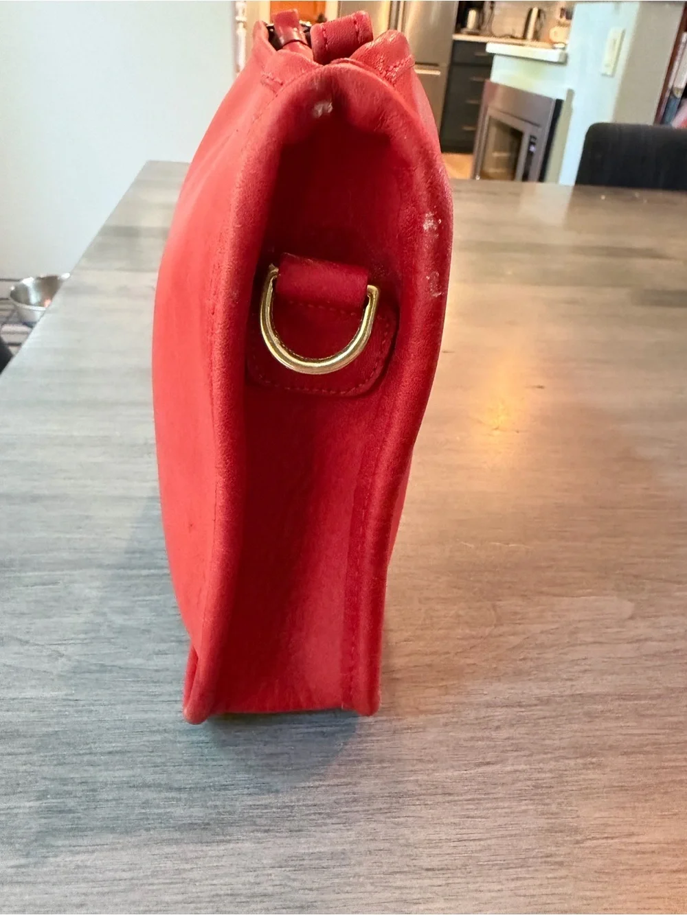 Vintage 1970s/80s Coach NYC Red Leather Basic Bag Glue-In Creed Brass Hardware
